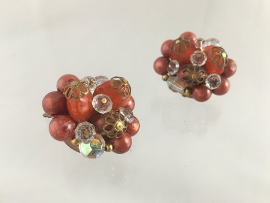 VINTAGE Hand-Wired Carnelian-Colored Bead & Crystal Earrings - Busy Bowerbird
