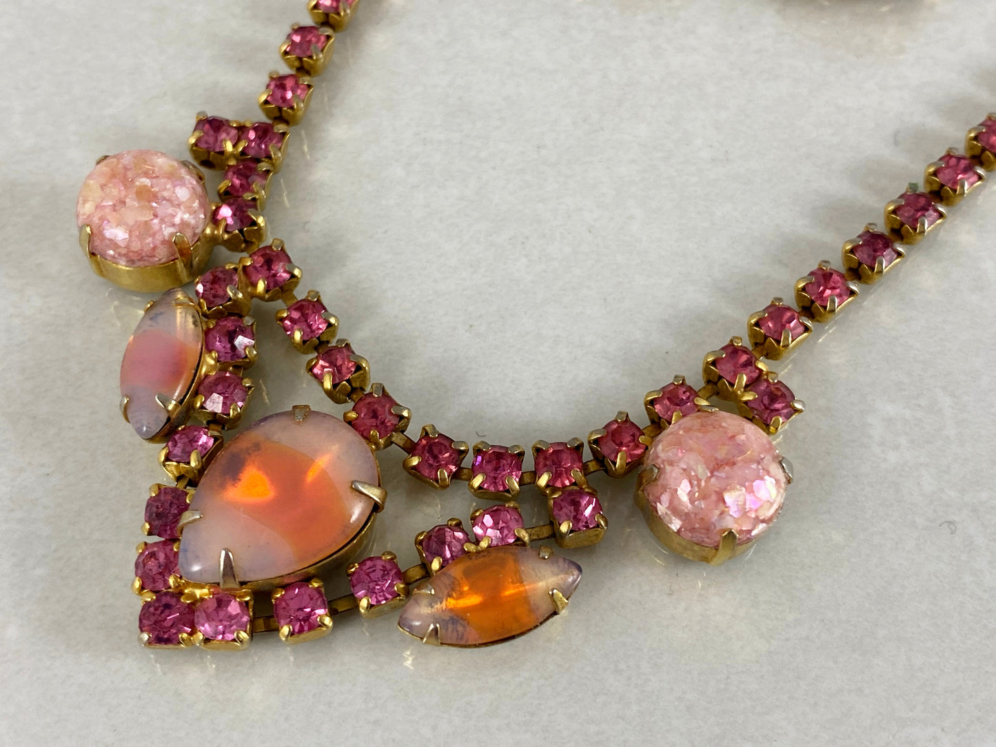 1950s Pink Rhinestone Necklace & Earring Set | Vintage Beauty! - Busy Bowerbird