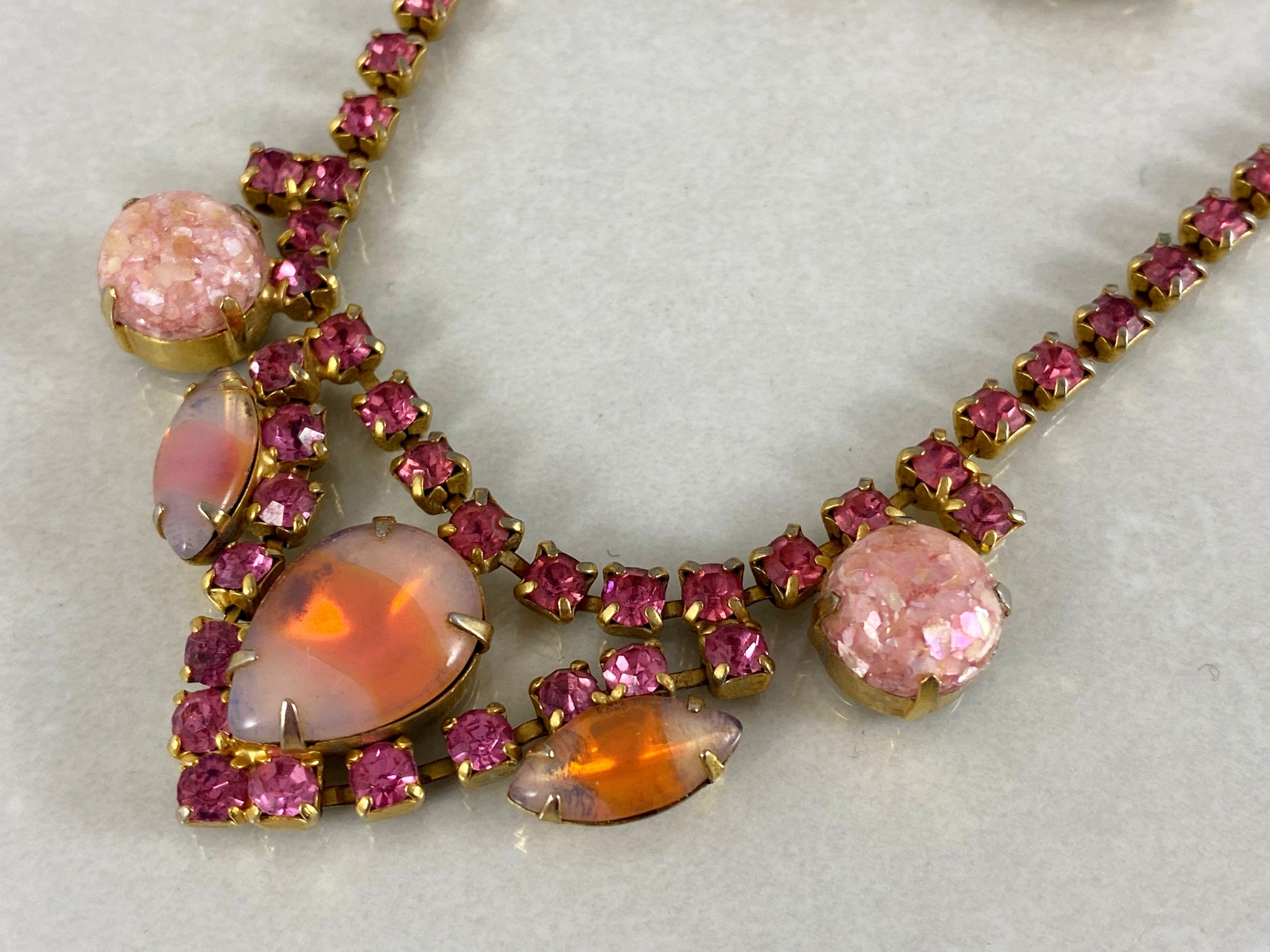 1950s Pink Rhinestone Necklace & Earring Set | Vintage Beauty! - Busy Bowerbird