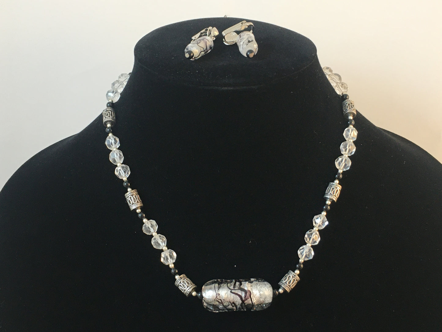 VINTAGE 17" Single-Strand Crystal & Glass Necklace and Earring Set - Busy Bowerbird