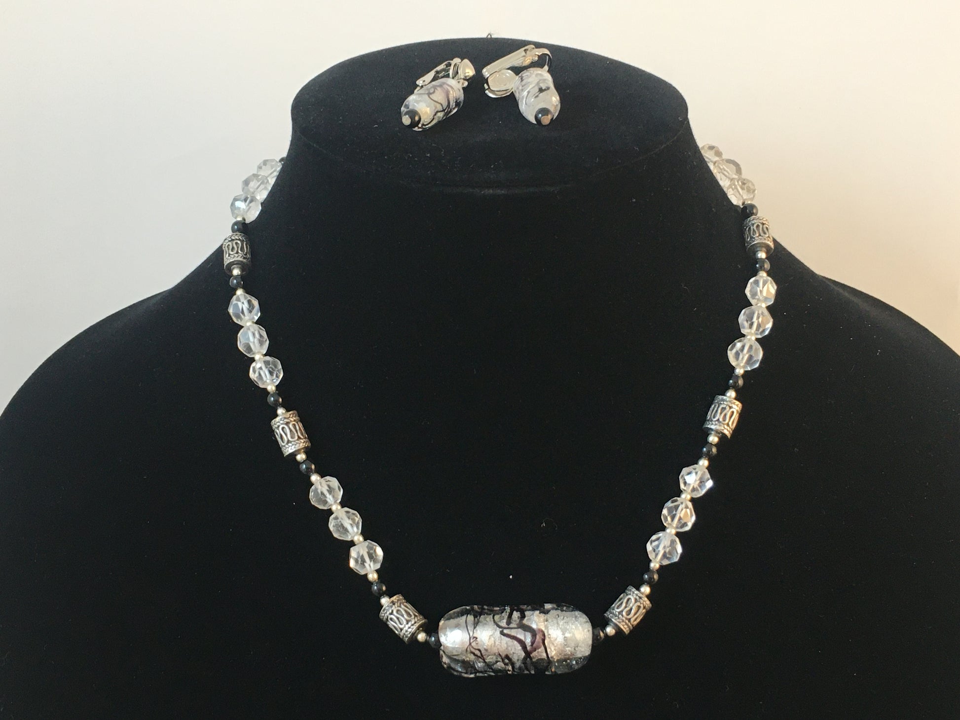 VINTAGE 17" Single-Strand Crystal & Glass Necklace and Earring Set - Busy Bowerbird
