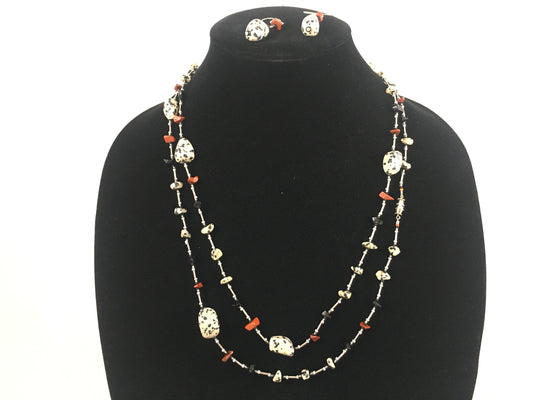 48" VINTAGE Jasper, Carnelian and Onyx Station Necklace & Earrings - Busy Bowerbird
