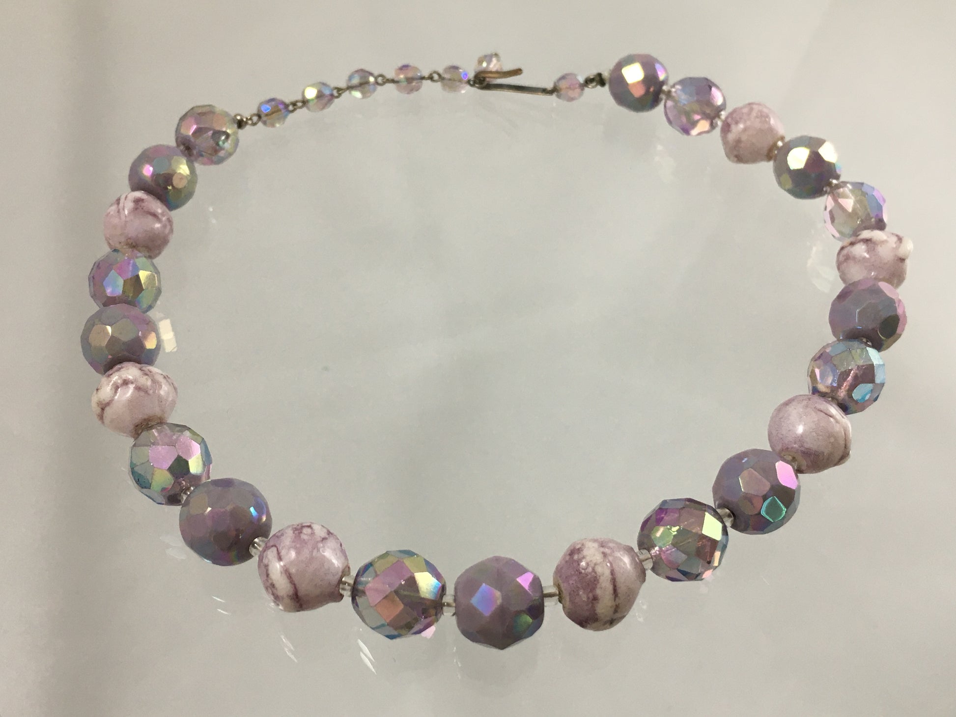 Vintage 16" Purple/Pink Aurora Borealis Crystal and Bead Necklace & Earring Set - Busy Bowerbird