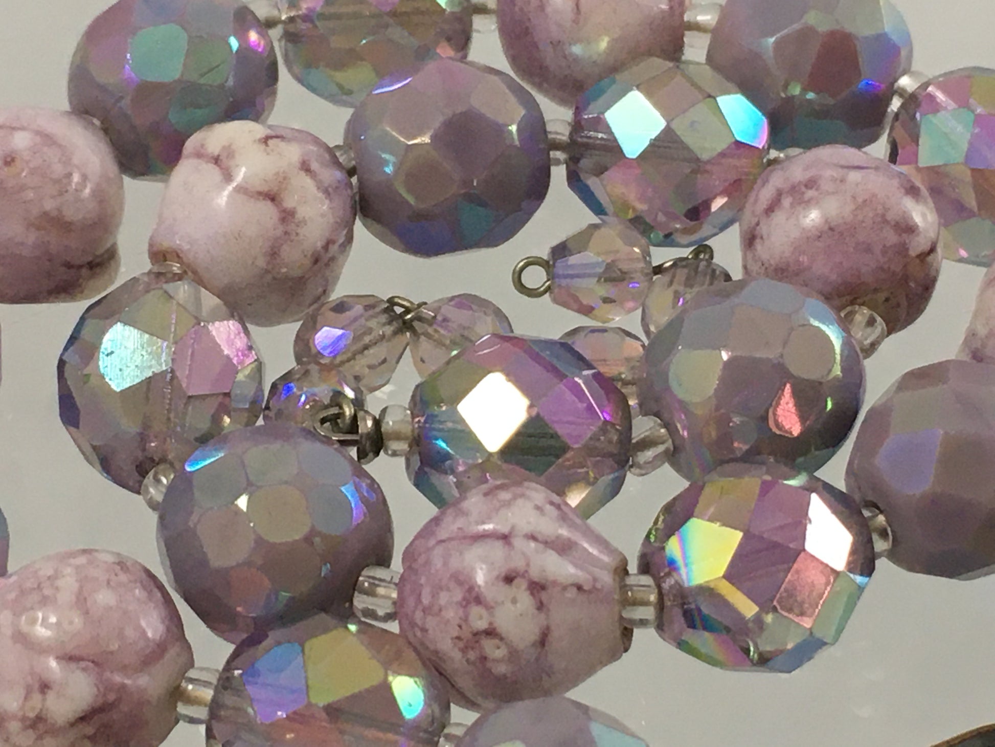 Vintage 16" Purple/Pink Aurora Borealis Crystal and Bead Necklace & Earring Set - Busy Bowerbird