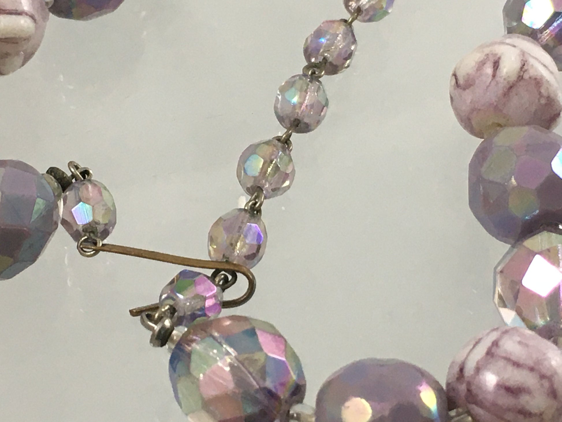 Vintage 16" Purple/Pink Aurora Borealis Crystal and Bead Necklace & Earring Set - Busy Bowerbird