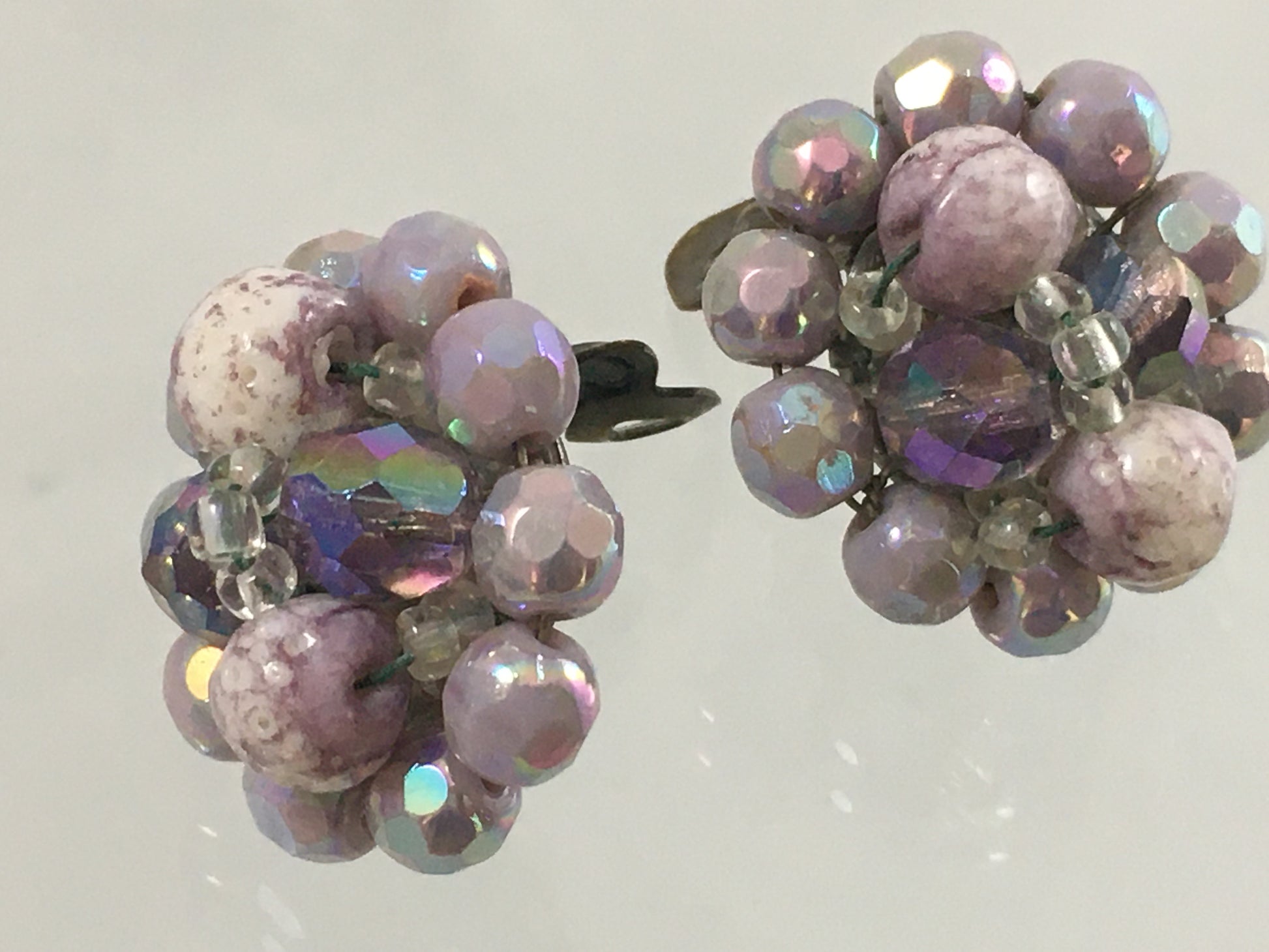 Vintage 16" Purple/Pink Aurora Borealis Crystal and Bead Necklace & Earring Set - Busy Bowerbird