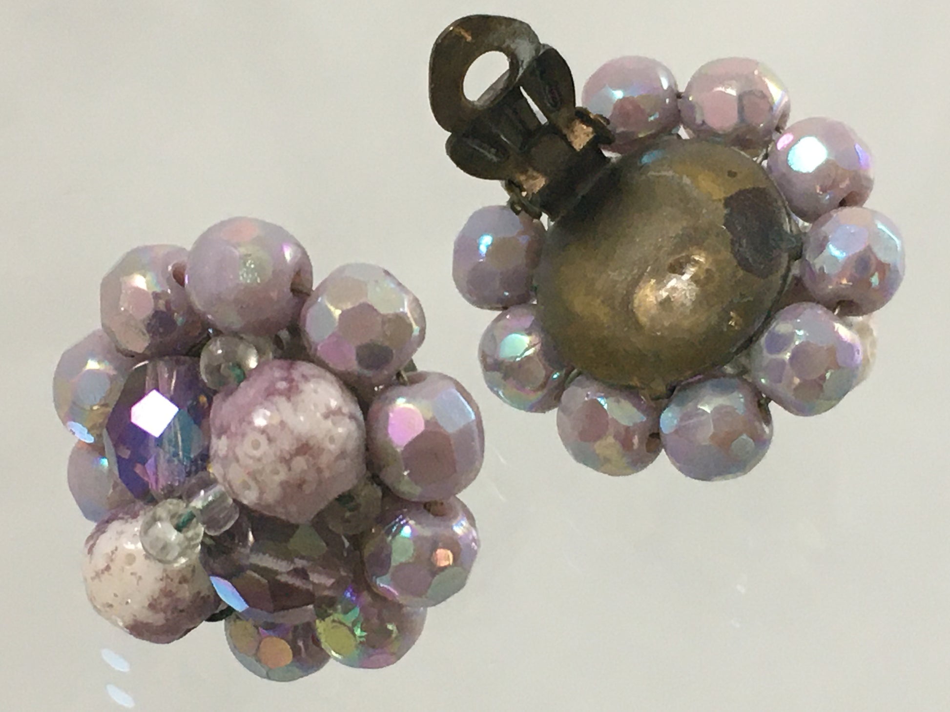Vintage 16" Purple/Pink Aurora Borealis Crystal and Bead Necklace & Earring Set - Busy Bowerbird