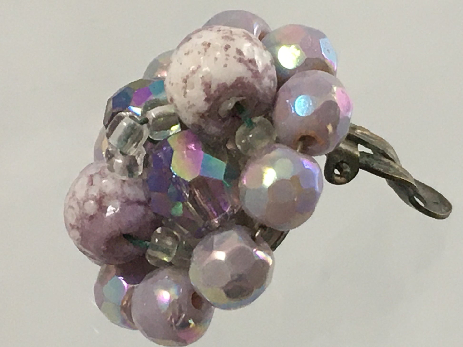 Vintage 16" Purple/Pink Aurora Borealis Crystal and Bead Necklace & Earring Set - Busy Bowerbird