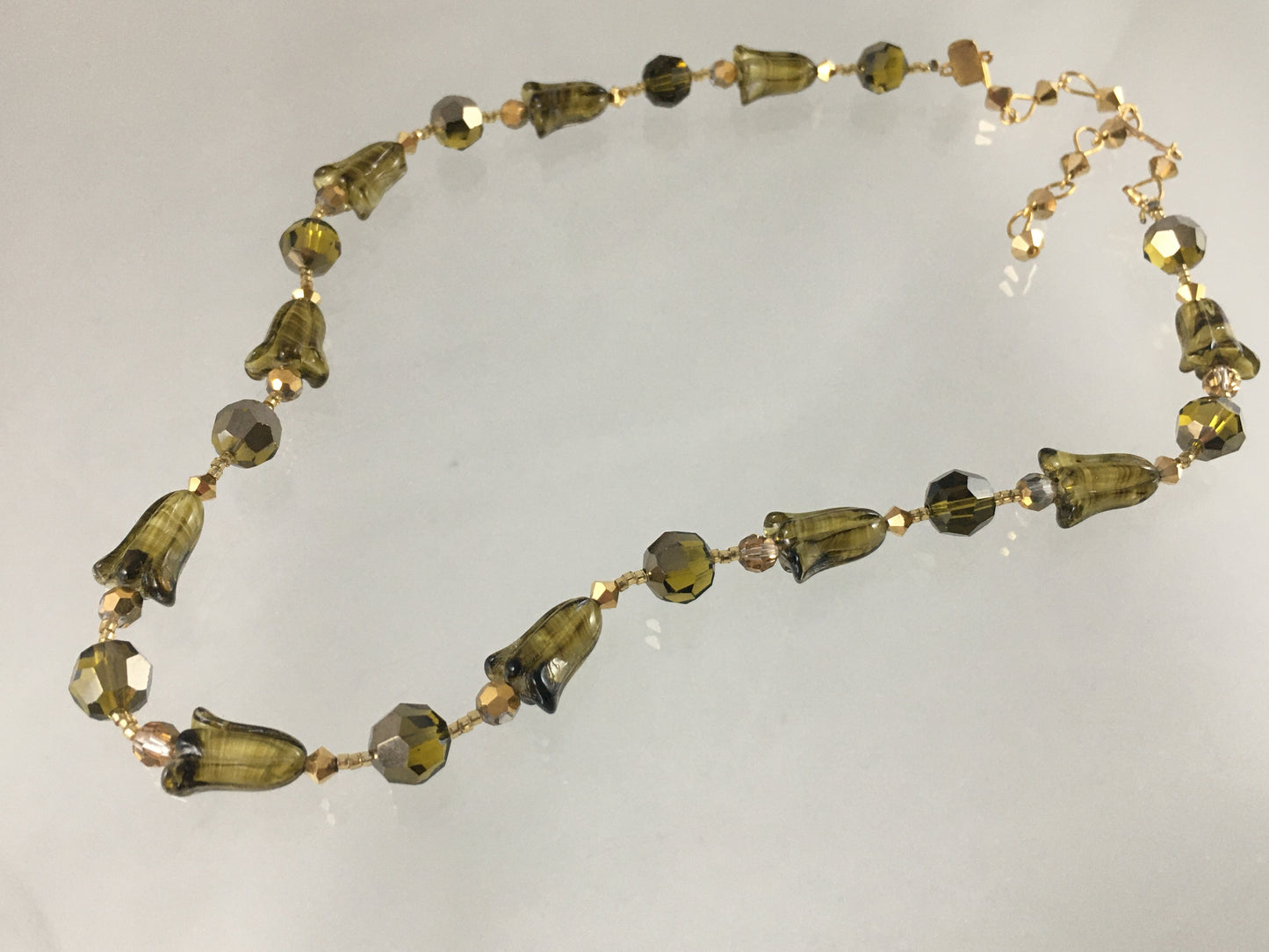 Vintage 21" Green Glass & Aurora Borealis Crystal Necklace & Earring Set - Busy Bowerbird