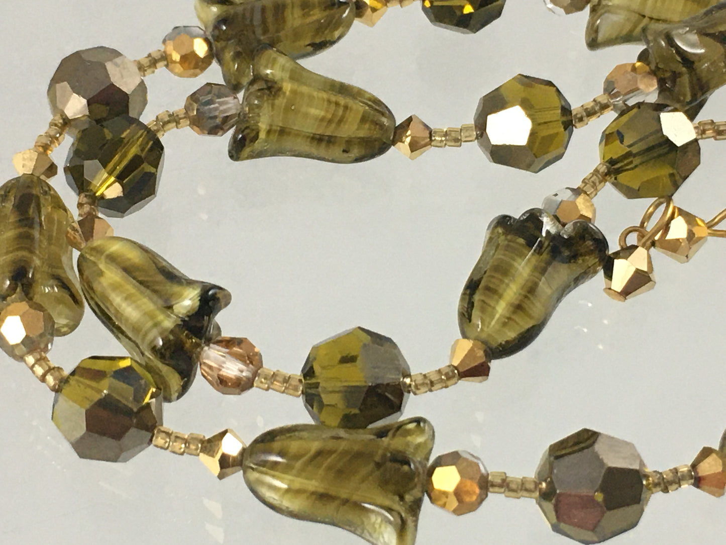 Vintage 21" Green Glass & Aurora Borealis Crystal Necklace & Earring Set - Busy Bowerbird