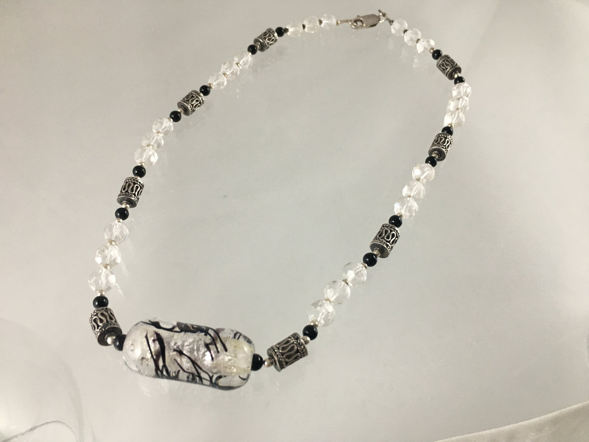 VINTAGE 17" Single-Strand Crystal & Glass Necklace and Earring Set - Busy Bowerbird