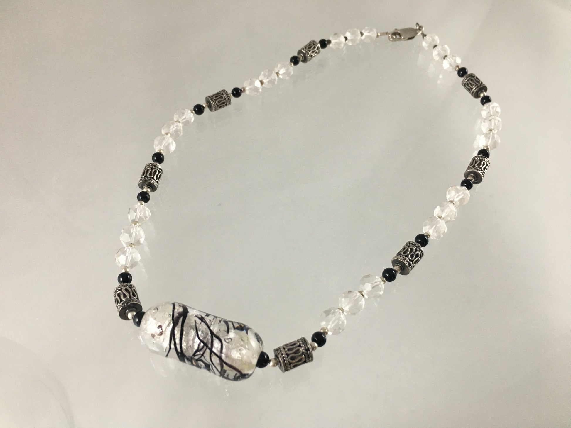 VINTAGE 17" Single-Strand Crystal & Glass Necklace and Earring Set - Busy Bowerbird