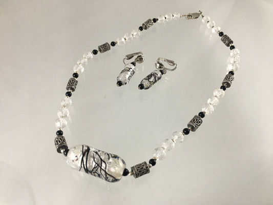 VINTAGE 17" Single-Strand Crystal & Glass Necklace and Earring Set - Busy Bowerbird