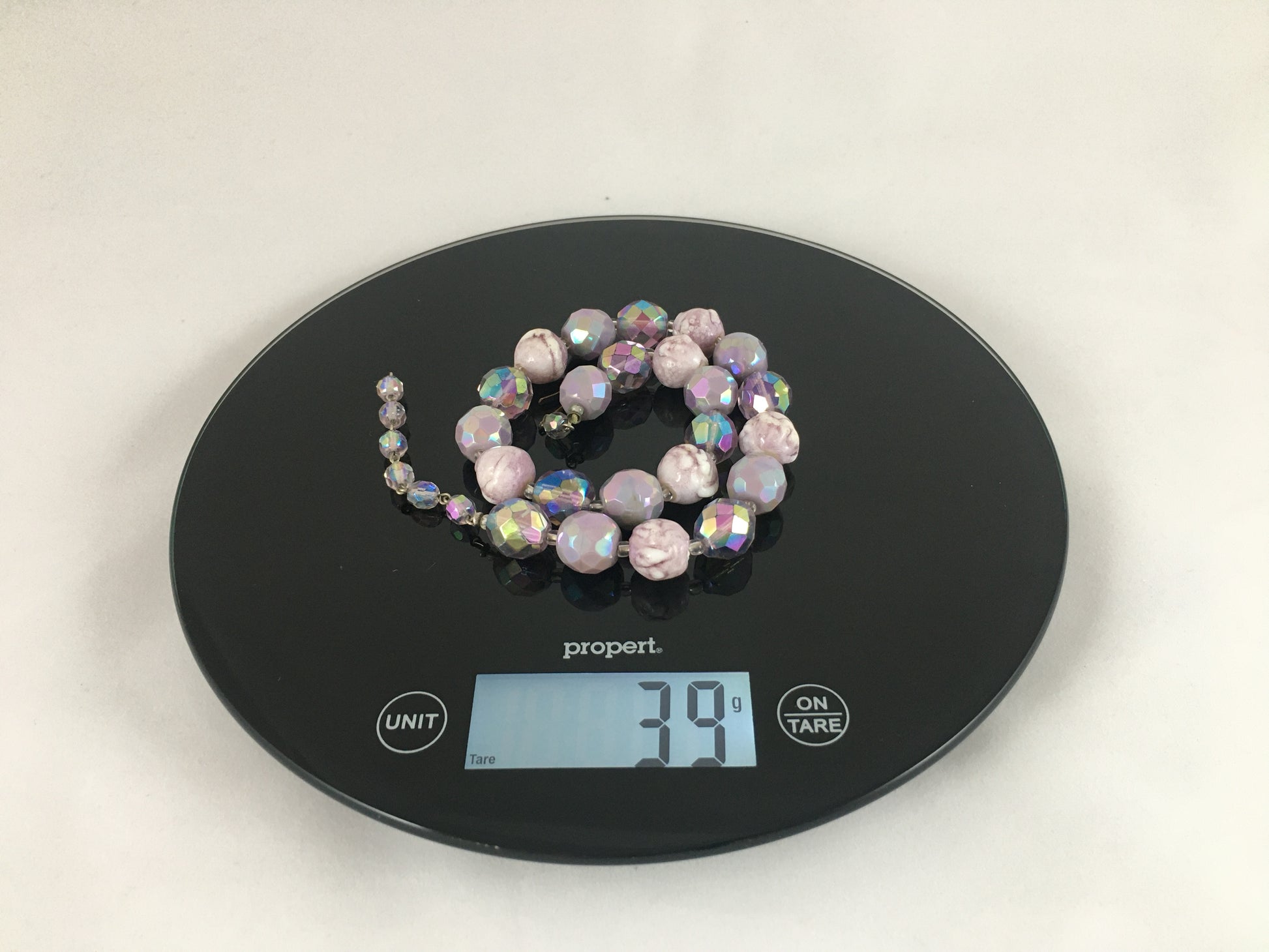 Vintage 16" Purple/Pink Aurora Borealis Crystal and Bead Necklace & Earring Set - Busy Bowerbird
