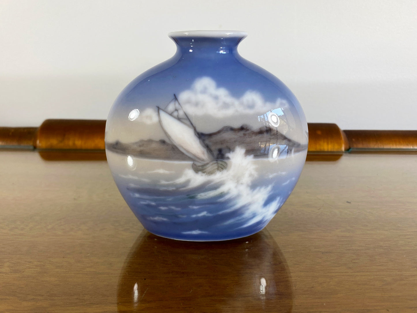 Vintage Dahl Jensen Copenhagen Porcelain Vase with Sail Ship - Busy Bowerbird