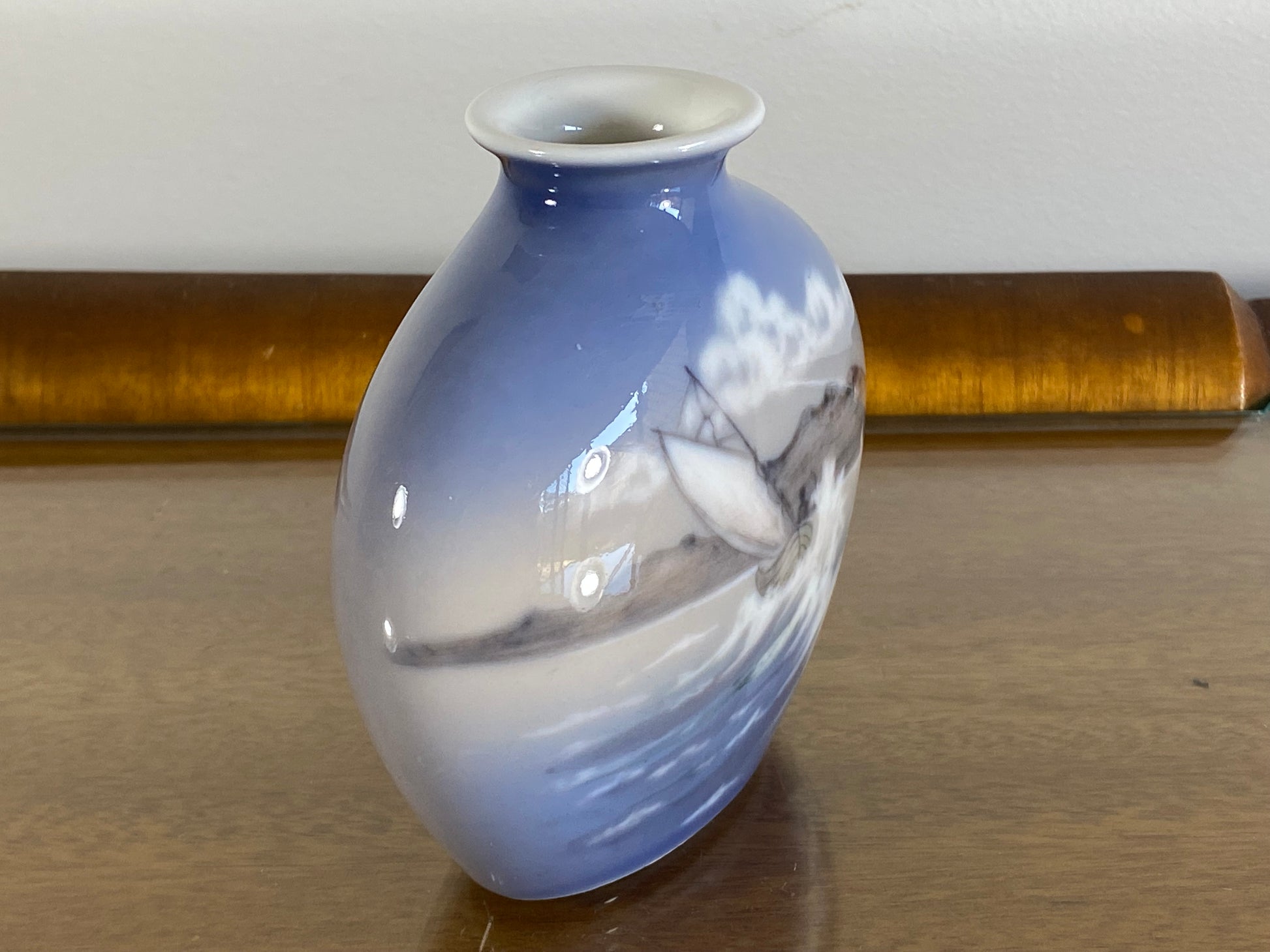 Vintage DAHL JENSEN Copenhagen Porcelain Vase with Sail Ship - Busy Bowerbird