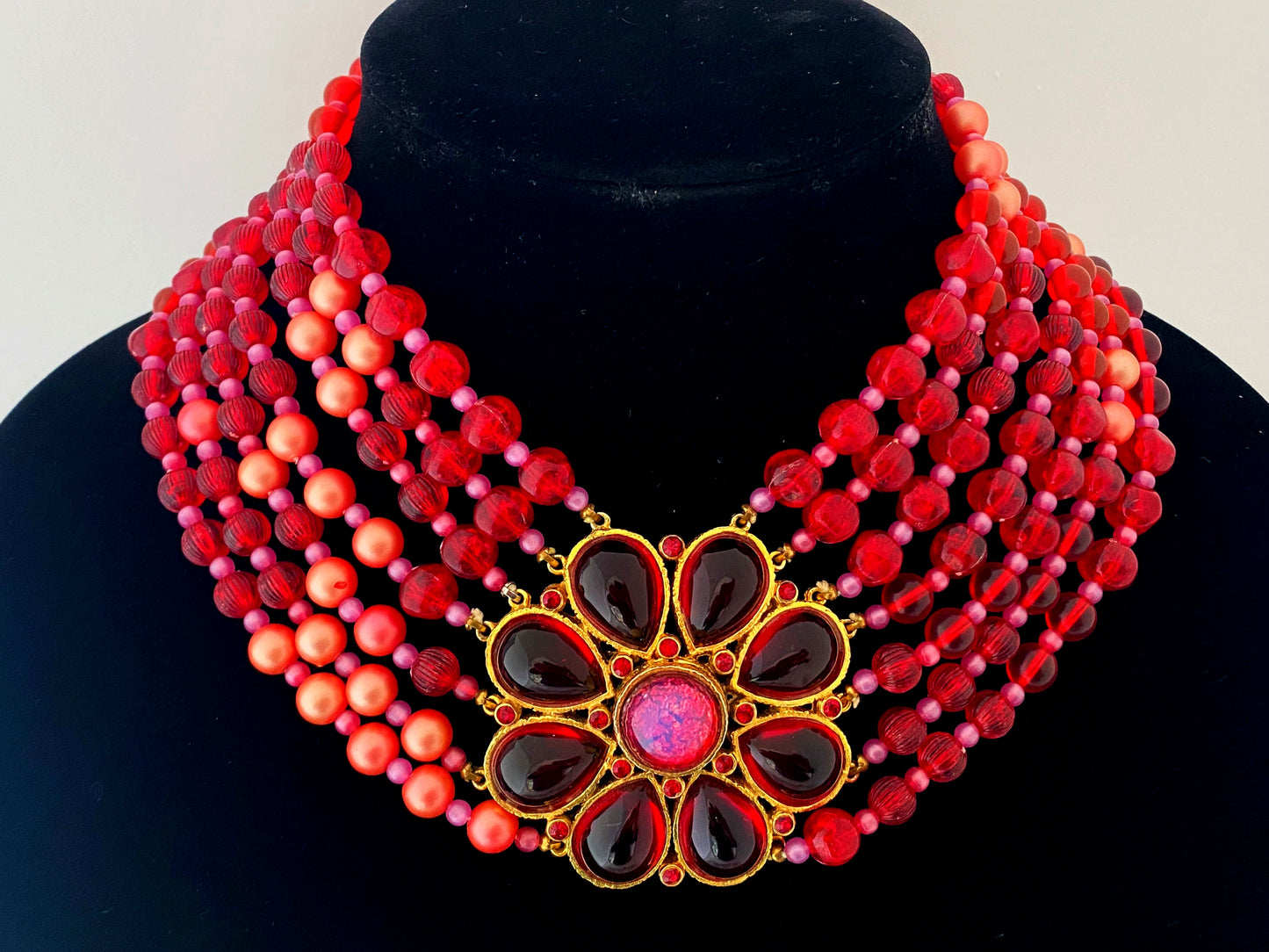 Rare 1960s Pink & Red Mimi di Niscemi for BRANIA Bead & Glass Necklace & Earring Set - Busy Bowerbird