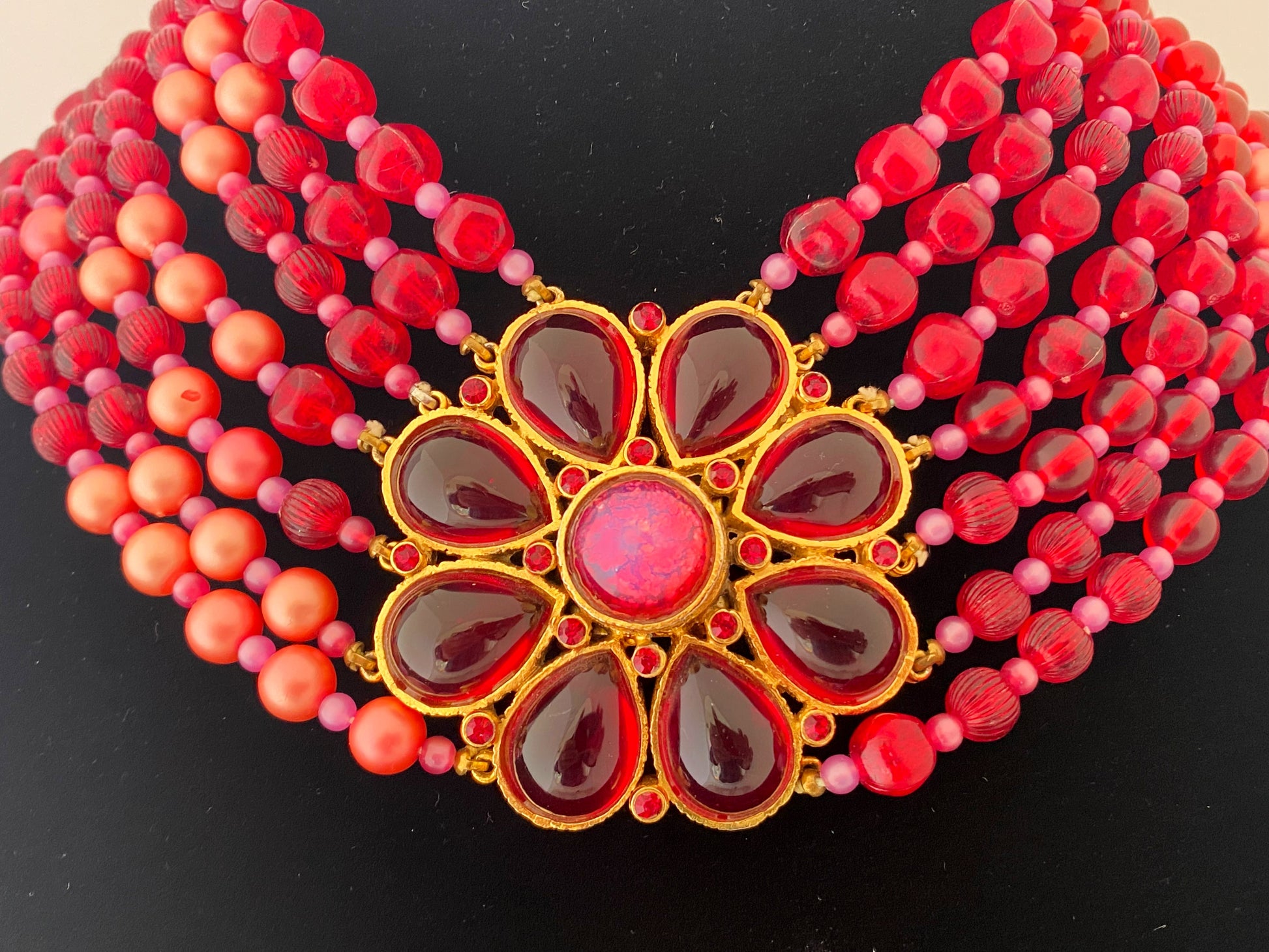 Rare 1960s Pink & Red Mimi di Niscemi for BRANIA Bead & Glass Necklace & Earring Set - Busy Bowerbird