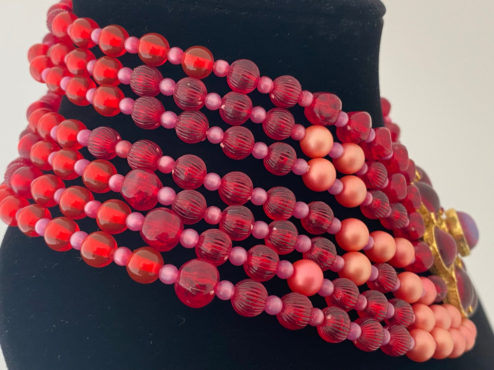 Rare 1960s Pink & Red Mimi di Niscemi for BRANIA Bead & Glass Necklace & Earring Set - Busy Bowerbird