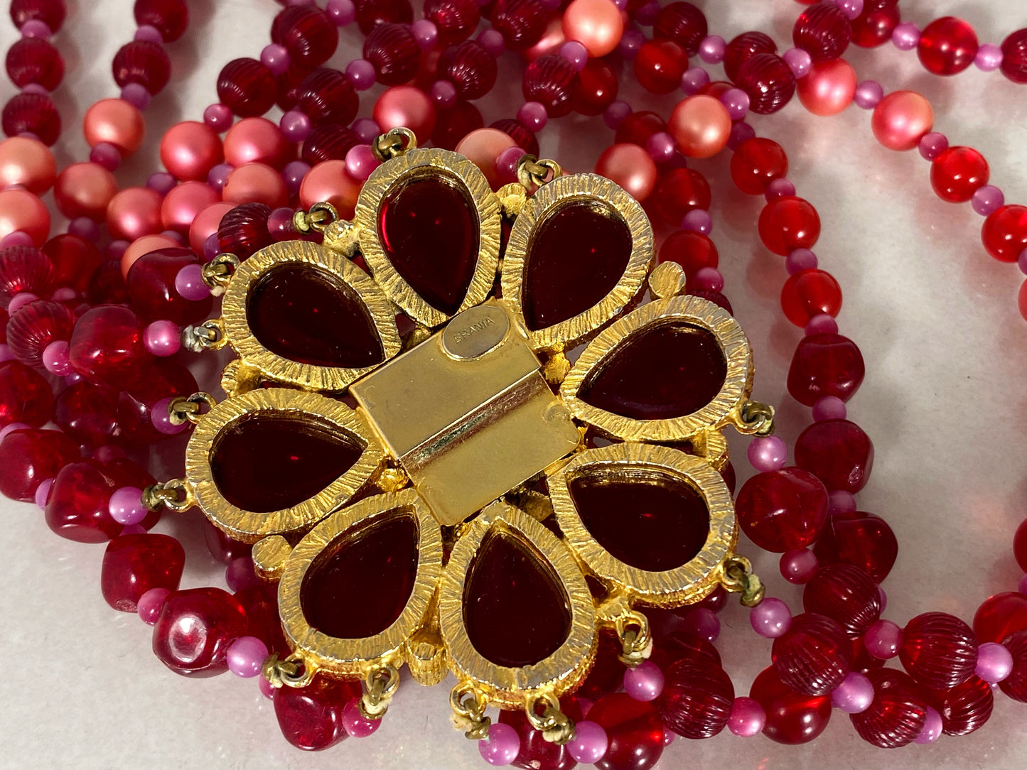 Rare 1960s Pink & Red Mimi di Niscemi for BRANIA Bead & Glass Necklace & Earring Set - Busy Bowerbird