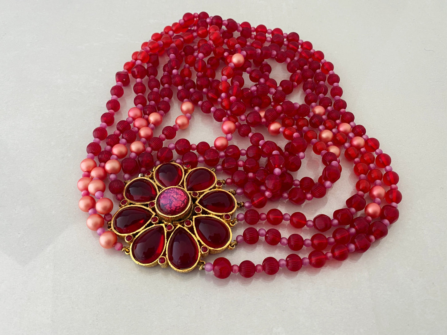 Rare 1960s Pink & Red Mimi di Niscemi for BRANIA Bead & Glass Necklace & Earring Set - Busy Bowerbird