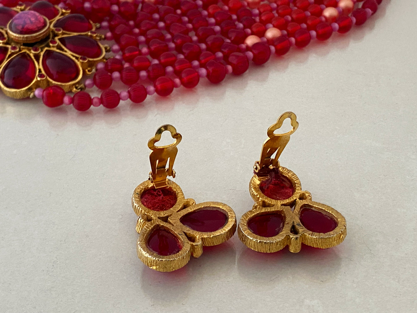 Rare 1960s Pink & Red Mimi di Niscemi for BRANIA Bead & Glass Necklace & Earring Set - Busy Bowerbird