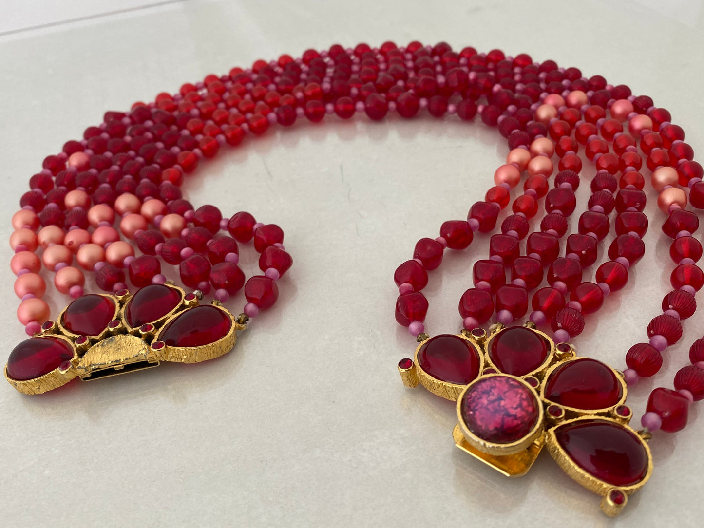 Rare 1960s Pink & Red Mimi di Niscemi for BRANIA Bead & Glass Necklace & Earring Set - Busy Bowerbird