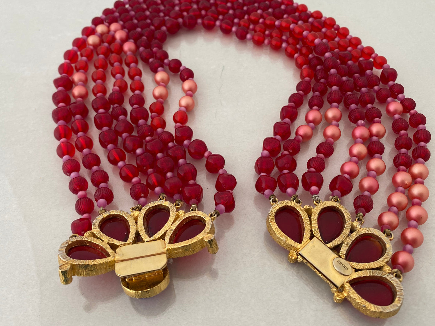 Rare 1960s Pink & Red Mimi di Niscemi for BRANIA Bead & Glass Necklace & Earring Set - Busy Bowerbird