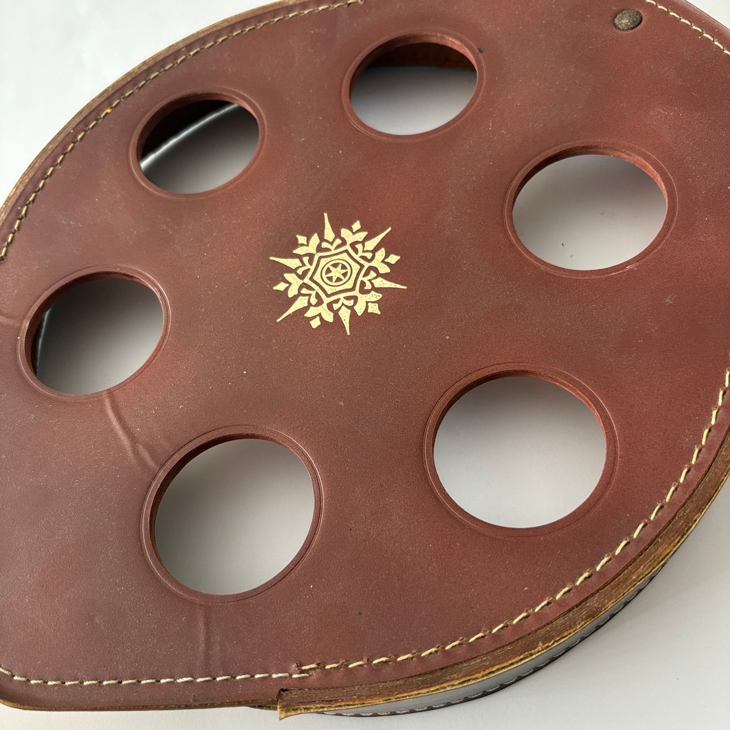 Close-up of Crown Crystal 'Regis' Glasses Leather Tray