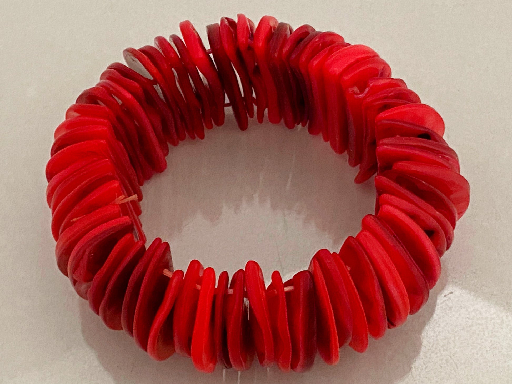 Vintage Semi-Circular RED CORAL Disc Stretch Bracelet - Busy Bowerbird