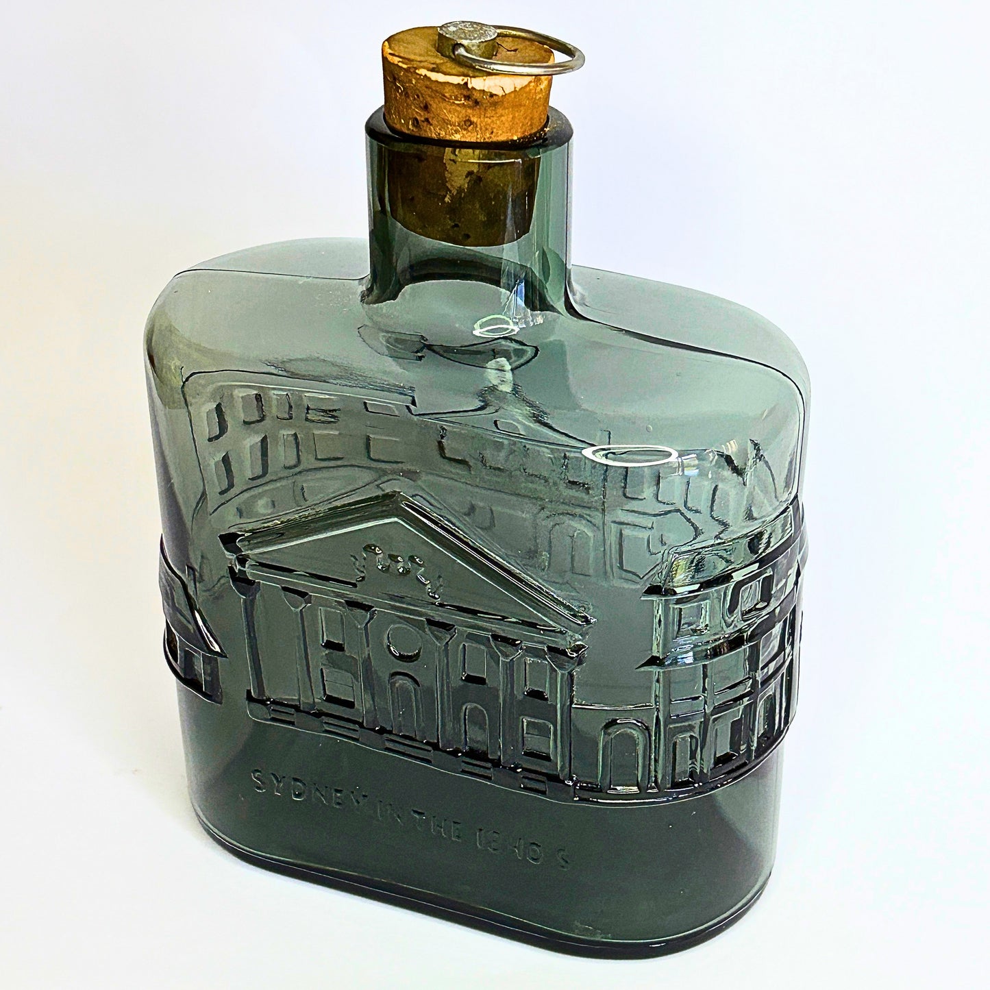 Signed 1963 Nuutajärvi Notsjö mid-century pressed green glass decanter with original cork stopper