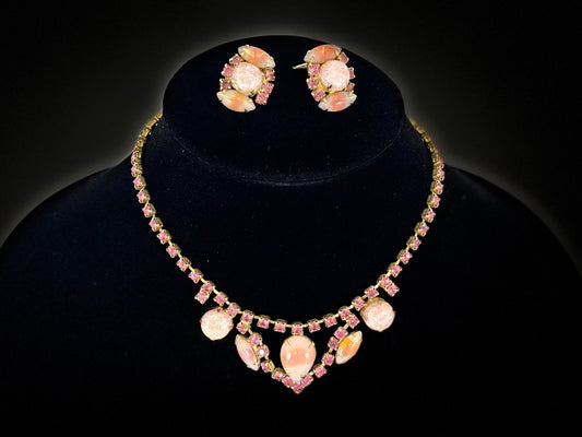 1950s Pink Rhinestone Necklace & Earring Set | Vintage Beauty! - Busy Bowerbird