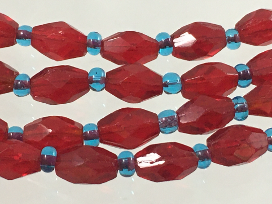 Vintage 21" Double-Strand Red and Blue Crystal Necklace & Earring Set - Busy Bowerbird