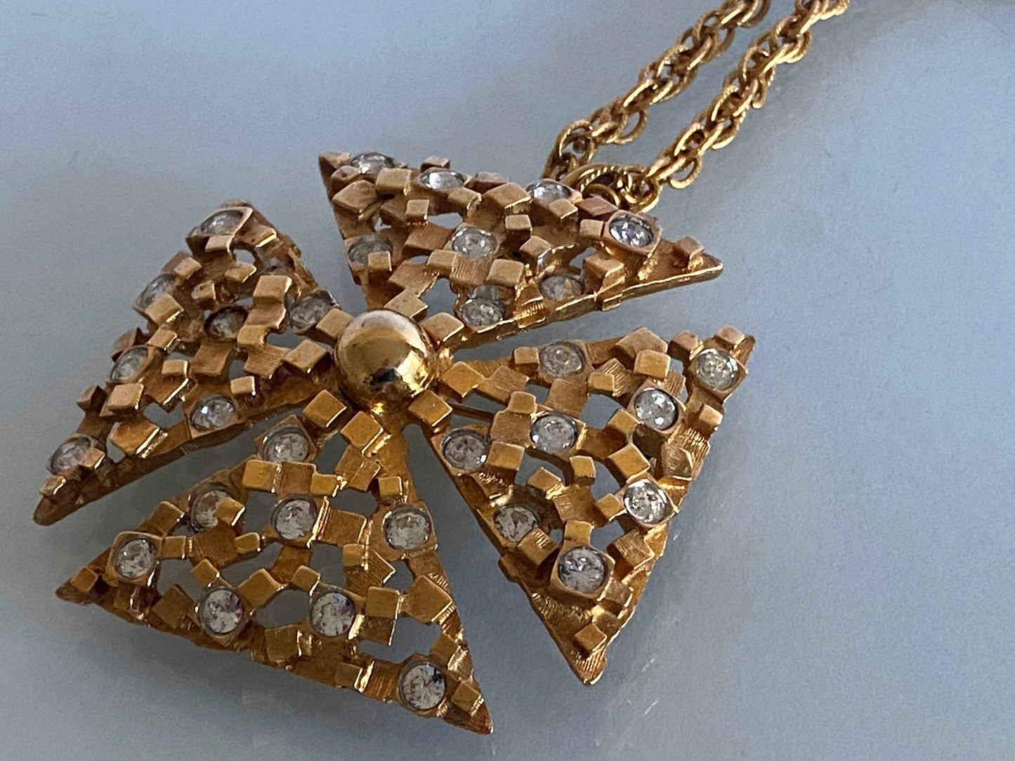 1950s MARCEL BOUCHER Gold-Plated Maltese Cross Necklace/Brooch - Busy Bowerbird